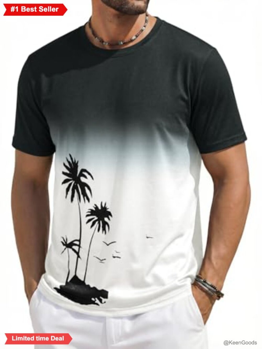 Mens Short Sleeve Graphic Gradient Printed Tee Crewneck Summer Beach Shirt